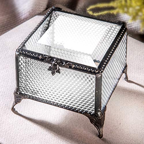 J Devlin - Clear Textured Glass Box Decorative Keepsake Jewelry Display - Box 825