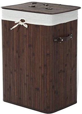 HOMCOM Wäschekorb Schmal mit Deckel 72L mit Griff, Wäschebox Dunkelbraun | Herausnehmbarer Wäschesack, Wäschesammler, für Waschküche Schlafzimmer Badezimmer