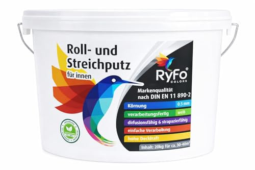 RyFo Colors Roll- & Streichputz Innen 20 kg | 0,5 mm feine Struktur | gebrauchsfertig & abtönbar | weiß matt | atmungsaktiv & strapazierfähig