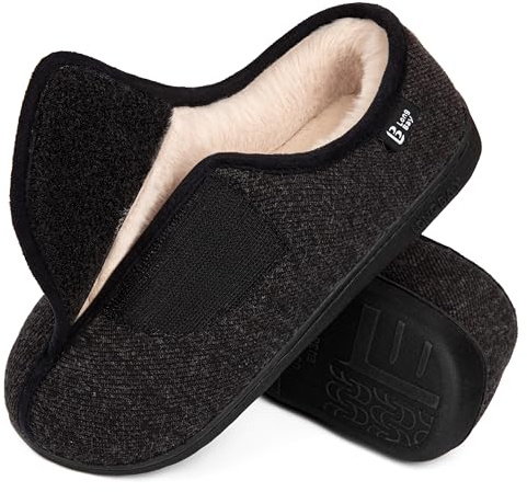 LongBay Women's Wide Fit Memory Foam Slippers Comfy Cozy Arthritis Edema Diabetic House Shoes Black,6