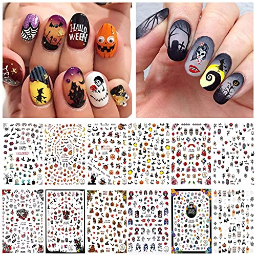 Kalolary 12 Blätter 3D Halloween Nagelsticker | Kürbis Schädel Spinne Fledermaus Nail Art Nagelsticker für Frauen Mädchen Kinder Halloween Nagelaufklebe Dekoration