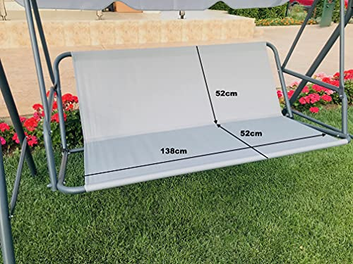 PETELA Replacement Seat Cover for Outdoor Garden Swing Seat 138 x 52 x 52 cm Grey
