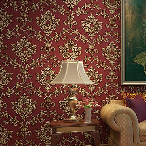 ZZDXL Tapeten Vintage Rot Geprägt Tapete Vliestapete 10 M X 0,53 M,3D Tapete Für Schlafzimmer Wohnzimmer Oder Küche,Modern Klassisch Elegance Tapete,Wandtapete