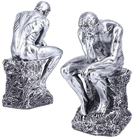 HERCHR Denker-Statue, Stille ist goldene Statue Denker-Skulptur Kreative abstrakte Figur für Home Office Bücherregal Ornament(Silber)