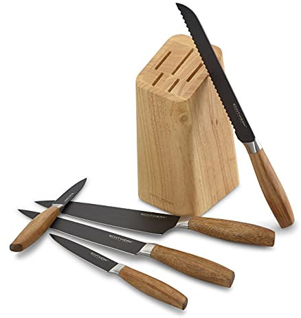 ECHTWERK Juego de cuchillos de cocina de acero, juego de cuchillos de 6 piezas con taco de madera de pakka, juego de cuchillos de cocina, acero especial, extremadamente afilado, Negro-Edición