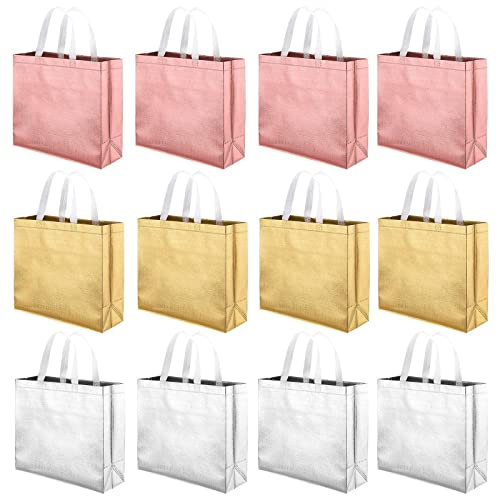 WAIZHIUA 12 Stück Einkaufstasche 32 * 12 * 28cm Großes Fassungsvermögen Isolieren Wiederverwendbare Tragetaschen für Torten und Gebäck Geschenktüte Geburtstag Geschenktasche (3 Farben)