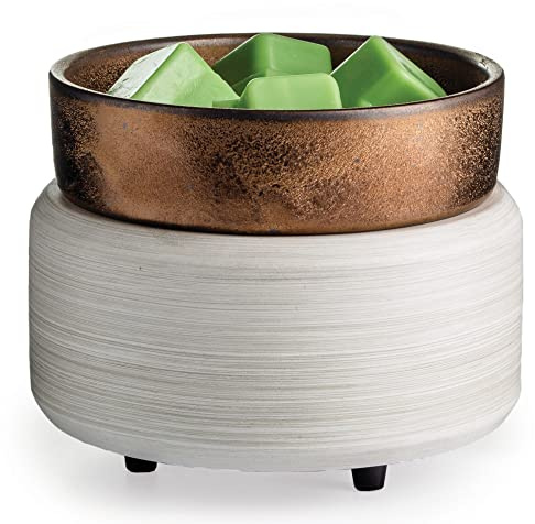 CANDLE WARMERS ETC 2in1 Kerzen- und Duftwärmer zum Erwärmen von Duftkerzen oder Wachsschmelzen und Törtchen mit Raumerfrischung, weiß gekalkte Bronze Metallic
