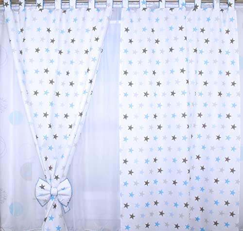 Kinderzimmer Vorhänge Gardinen 2er Set - Star Blau - mit Schlaufen für Baby Kinder