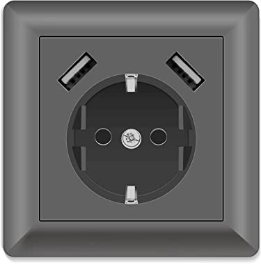 Steckdosen mit USB, (max. 5 V 3,4 A) Schuko-Steckdose USB Embedded System 55 reinweiß glänzend Wandsteckdose Steckdose nur 32 mm tief (Usb C Weiß（3,4A）) …