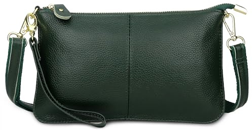 FORRICA Geldbörse Damen Handy Umhängetasche Echte Leder Handytasche Frauen Kleine Schultertasche Rindsleder Clutch Portemonnaie Grün