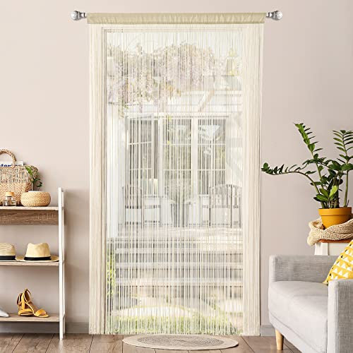 MIULEE Cortinas de Hilos Antimosquitos con Flecos para Interior y Exterior - Separador de Ambientes y Protección contra Insectos, 90 cm x 245 cm Beige