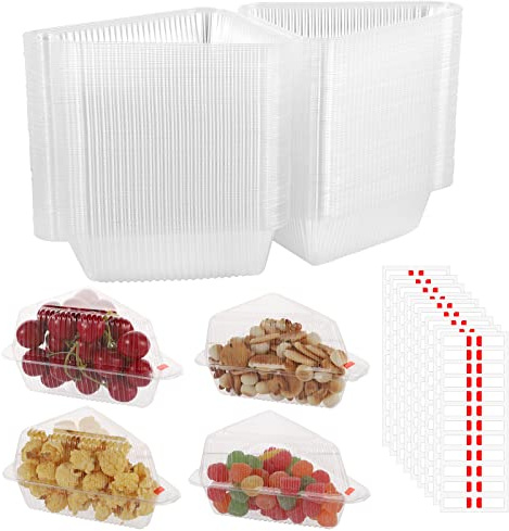 100 cajas individuales para tartas con calcomanías de sellado, recipientes transparentes para porciones de pasteles, sándwiches, queso, pasteles, ensalada
