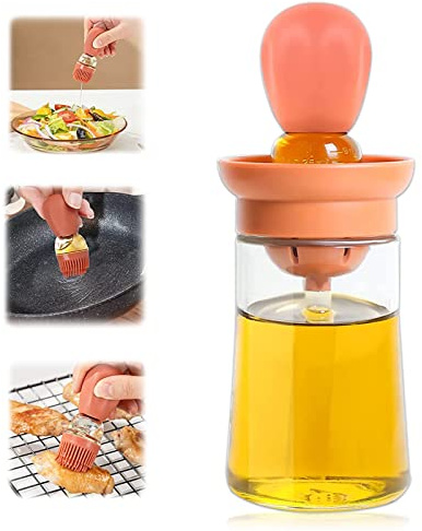 WishesMar Botella de Aceite con Cepillo de Silicona 2 en 1 Dispensador de Aceite de Oliva con Brocha Botella de Aceite de Vidrio con Pincel para Barbacoa, Cocina, Ensalada - Capacidad de 180ml Rojo