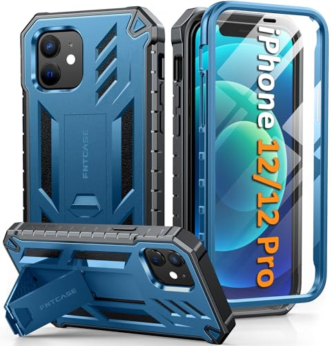 FNTCASE Für iPhone 12 Hülle: für iPhone 12 Pro Handyhülle mit Ständer Outdoor Hüllen 360 Grad Schutzhülle Stoßfest Sturzfest Panzerhülle mit Eingebautem Displayschutz Case 6,1 Zoll