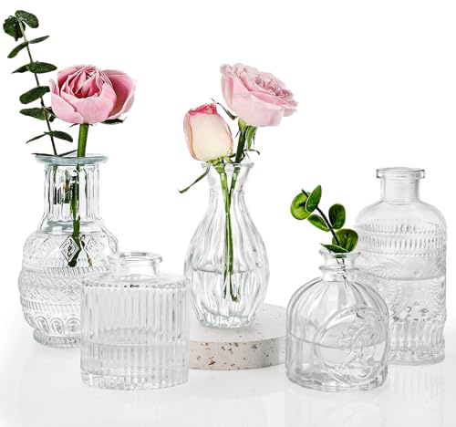 Fixwal Lot de 5 vases en Verre pour Fleurs en Vrac pour décoration de Table de Mariage Rustique