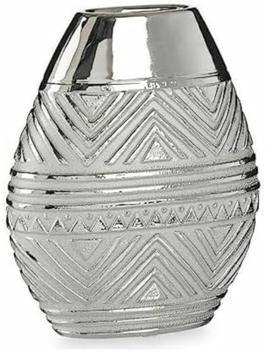 Gift Decor S3625953 Jarrón Ancho Plateado Cerámica, 9.8cm x 26.5cm x 22cm, Caja de 6