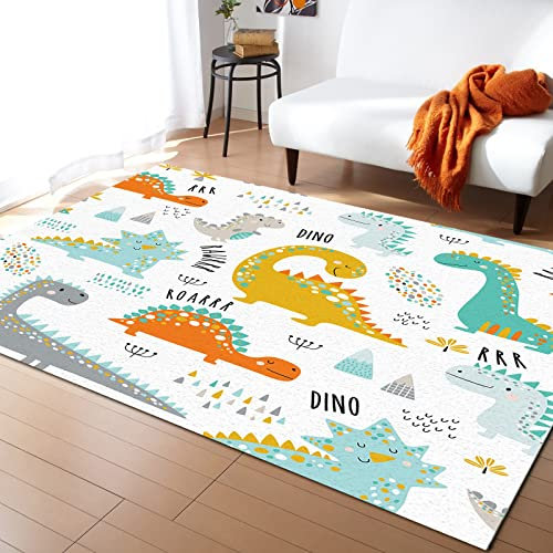Teppich Schlafzimmer Weich Teppich Wohnzimmer Cartoon-Dinosaurier Tepich Moderne Küche Flur Bettvorleger Niedliches Dinosauriermuster Kinderteppich Rutschfest Waschbarer Teppich Innenbereich 200x300cm