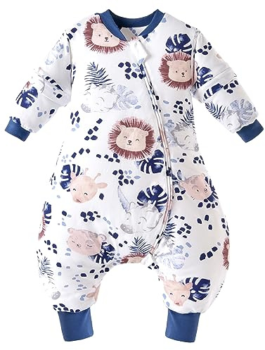 Chilsuessy, sacco a pelo invernale per bambini con piedini, per tutto l'anno, sacco a pelo invernale per ragazzi e ragazze, tutina da notte con maniche staccabili, motivo: Zebra Leone/2,5 Tog, 90