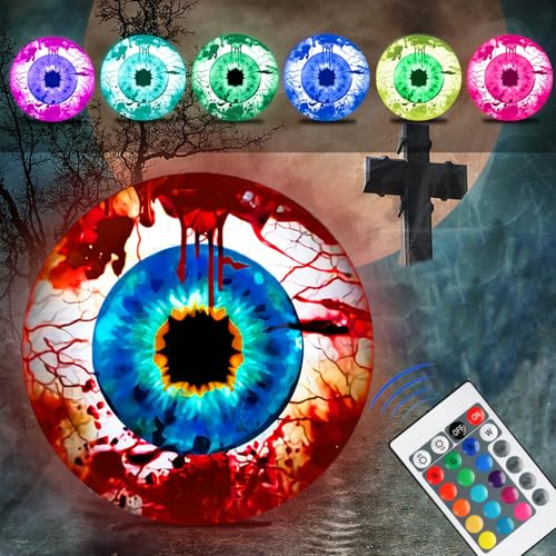 Sunwuun Größe Aufblasbare Halloween Augäpfel 40CM, Gruseliges Halloween Dekor für Garten, LED Augapfel Licht mit Fernbedienung, Outdoor Horror Dekoration