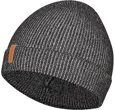Gebol Mütze Upcycled Beanie, Schwarz, warm, nachhaltig, Kunstleder-Tag | Warme Wintermütze aus recyceltem Modal-Mix, elastische Universalgröße, Kunstleder-Tag, unisex, langlebig