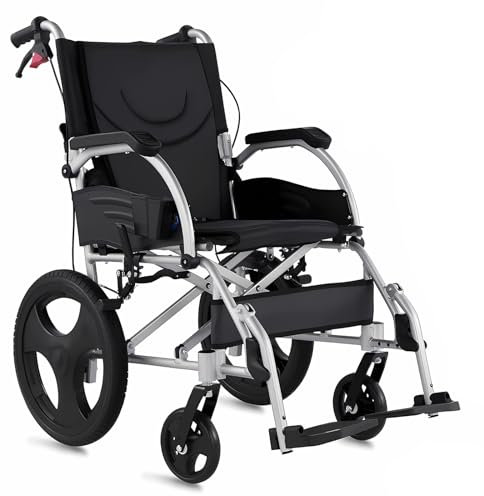 GHBXJX Ultraleicht Rollstuhl Faltbar Leicht Aluminium Reiserollstuhl, Rollstühle mit Trommelbremse, Transportrollstuhl für ältere und Behinderte Menschen, Sitzbreite 46 cm, 11 kg,Silber