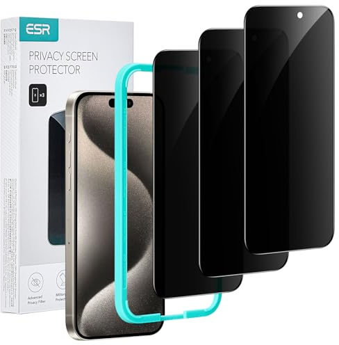 ESR för iPhone 15 Pro Max integritetsskydd, 3-pack anti-spion härdat glas integritetsskärmskydd, mikroböjda kanter, fodralvänligt, ultratålig repbeständig