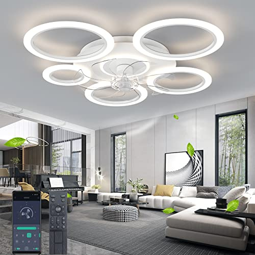 DIDADIDA 90cm（35,43“） Deckenventilator mit Beleuchtung, stummes Deckenlicht mit Fernbedienung, 70W dimmbare Deckenleuchte mit Lüftungstimer mit Ventilatorlicht, Schlafzimmer-Wohnzimmer(weiß-90CM)