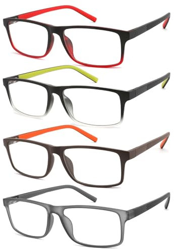 acavefox 4 Pack Reading Glasses 1.5 Men Readers Blue Light Blocking Computer Eyeglasses Comfortable Rubber Temple Wide Frame