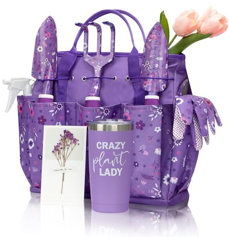 LZPTYYSN Gardening Gifts for Women, Garden Tool Set, Heavy Duty Gardening Hand Tools with Garden Tool Bag, Purple