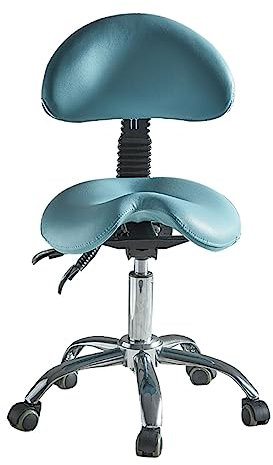 Ergonomischer Sattelhocker Stuhl Rollhocker Blau, 23,8-24,8 Salon Rollhocker Stuhl mit Rückenstütze, Dentalstudio Verstellbarer Hocker