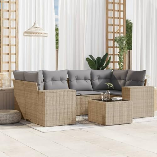 Rantry 7-TLG. Garten-Sofagarnitur mit Kissen Beige Poly Rattan Gartenmöbel Model3254656