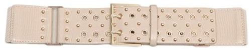 AGUTALITHIC Damen 65mm Breiter Elastischer Taillengürtel Doppelloch Nietengürtel Vintage Stretchy Kleid Dekoration Gürtel Hüftgürtel mit Gold Quadratische Schnalle(95cm/Waist:30~32, Beige)