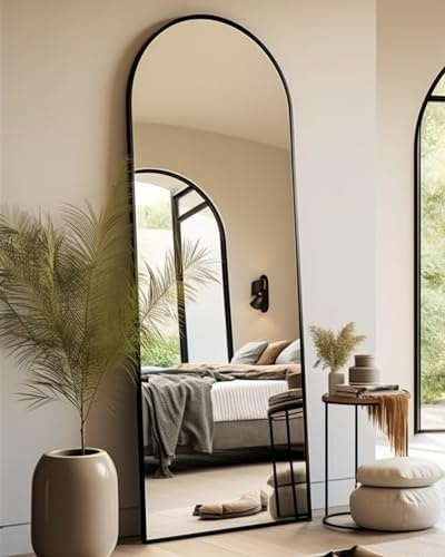 BEVERDY Arched Full Length Mirror - 1858 Standing Mirror with Stand or Wall Mounted for Bedroom and Living Room - Black