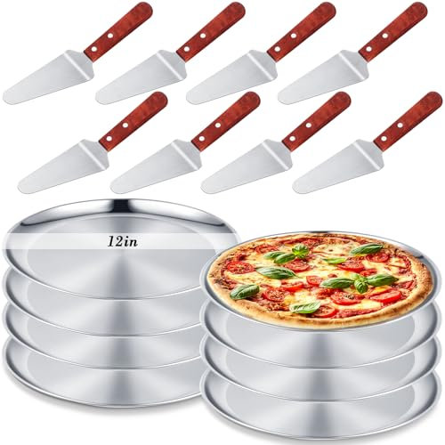 Thenshop 16 Pcs 12 Pizza Pans and Servers, Stainless Steel Wood Handle