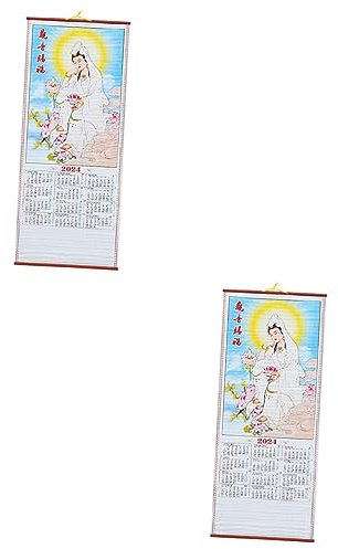 EXCEART 2 Pièces 2024 Calendrier à défilement imitation rotin dragon à la chinoise Calendrier chinois 2024 365 annuel mural s 2024 mur suspendu