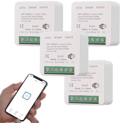 Smart Relay, Smart Switches, Tuya Wi-Fi Light Switch, 16A Wi-Fi switches for lights, Smart Switches Controlled by Smart Life/Tuya App, Compatible with Alexa and Google Home(4 Pack)