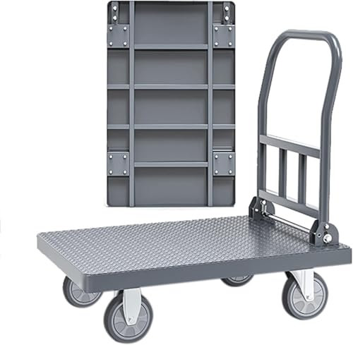 MYVVKIA Generischer Handwagen mit klappbarer Stahlplattform, Schiebewagen, faltbar, strapazierfähig, rutschfeste Oberfläche, maximale Tragkraft 600 kg, mit 4 Rädern