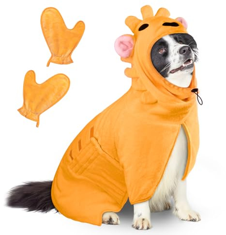 Albornoz para Perros Microfibras Albornoz, Bibykivn Toallas para Perros Gatos Ajustable, Secado Rápido Bata de Perro con Velcro, Absorbente Perros Toallas para Baño o Lluvia (Naranja, M)