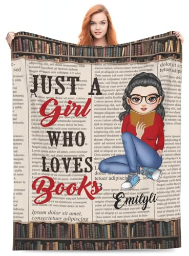 Just A Girl who Loves book & Blanket - Personalized Throw Blanket for Book Lovers, Bookworms, Women, Sisters, Besties, Christmas & Birthday (Style 4)