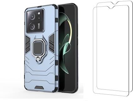 Funda y 2 Cristal Templado para móvil Xiaomi Mi 13T / Mi 13T Pro Carcasa Magnética con 2 Piezas Protectores Anillo Imán Antigolpes Resistente Rígida Dura (Xiaomi Mi 13T, Azul Marino)