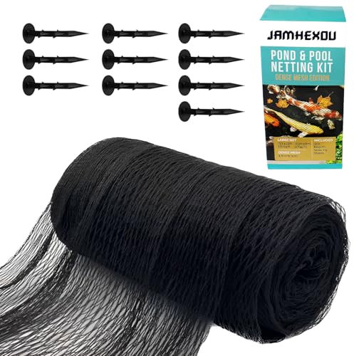 Pond Netting, 4.5m x 6m PondNet Cover Heavy Duty PondNetting to Keep Heron Birds Cats Away from Koi Fish, Black Woven Fine Mesh Fish Pond Netting for Leaves With Pegs