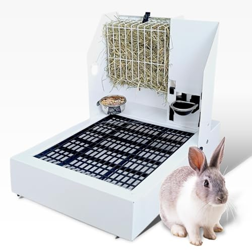 Breker Klappbare Kaninchen Toilette & Futterstation [inkl. 5L HEURAUFE, 2L TRINKFLASCHE, FUTTERNAPF] - mit rutschfesten Gummifüßen, Kotwanne & Bodenrost | 41 x 48 x 55 cm