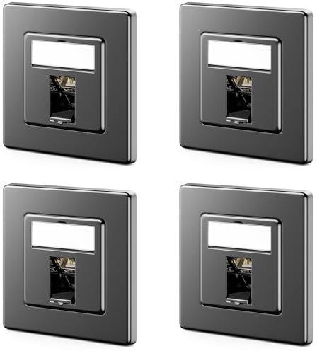 deleyCON 4x Toma de Red CAT7 1 Puerto - 10 Gigabit - Toma Empotrada Ethernet LAN/de Datos Blindada + 4x Conector Keystone CAT 7 RJ45 para Cable de Red DSL/Patch/Instalación - Negro