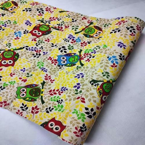 ONECHANCE Bedruckter Baumwollstoff Meterware 100x150cm Dekostoff Baumwolle Leinenstoff zum Nähen und Dekoration Color Eule Size 1 Meter
