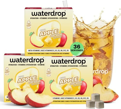 waterdrop® Pastille Coffret Pomme, 36 Cubes de Boisson pour Eau Aromatisée, Saveur Pomme Sans Sucre, Pastilles Aromatisées pour l’Eau, Alternative au Jus de Pomme, Enrichies en Vitamines C et B