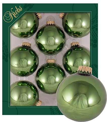 Krebs Glas Lauscha - Weihnachtsdekoration/Christbaumschmuck aus Glas - Unifarbende Kugeln Grüner Dschungelglanz - Menge: 8 Stück - Farbe: Dschungelgrün Glanz - Größe: ca. 7 cm