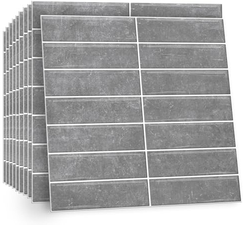 TOARTi 10 Sheets 2D Dark Grey Self Adhesive Wall Tiles,12×12inch Stick On Wall Tiles Kitchen Splashbacks for Walls,Tile Stickers Peel and Stick Backsplash Splashback Decals Tile