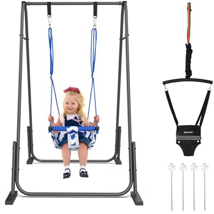 Slevoo 2-in-1 Baby-Jumper und Schaukel, Kleinkind-Schaukel-Set mit faltbarem Ständer, Alter 6 Monate bis 6 Jahre, für Indoor- und Outdoor-Spaß (Schwarz)