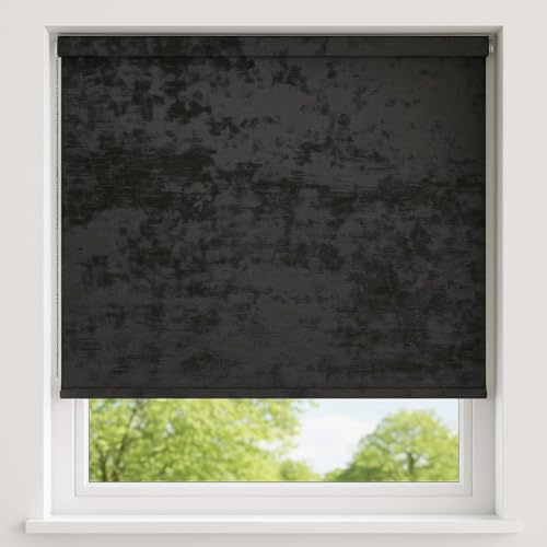 Sales Today Interiror Crushed Velvet Blackout Roller Blinds Charocoal/Silver Grey Child Safety Soft Touch Fabric Trimmable Thermal Blinds Drop 160cm (60cm)