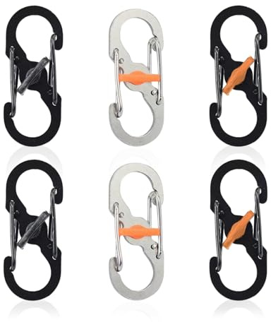 Mini Carabiner Clip - TRACOMPAN 6 Pcs S-Shaped Alloy Keychain Hooks with Dual Wire Gate | Compact Small Carabiner for Hiking, Camping, Fishing & Outdoor Adventures